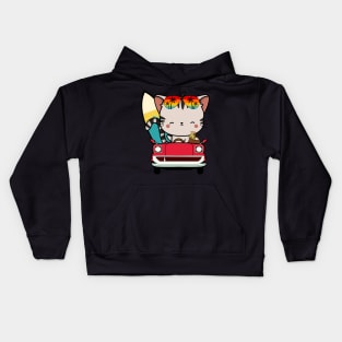 Funny Tabby Cat driving a car Kids Hoodie